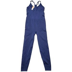 Victoria Secret Pink Active Seamless Full Length Bodysuit Navy Blue Medium NWT